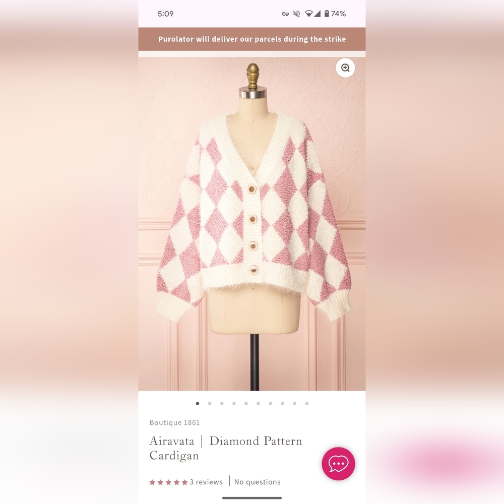 Boutique 1861 Chunky Knit Argyle Cardigan